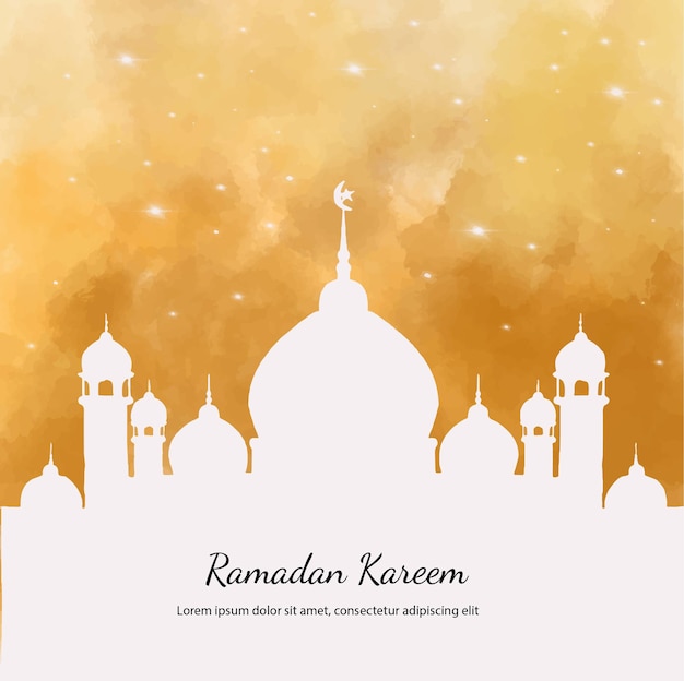 ramadan kareem watercolor illustration with mosque