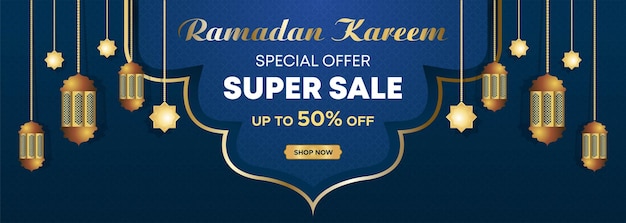 Ramadan Kareem Web Background Super Sale Banner Islamitische sjabloon met podium voor het weergeven van het product