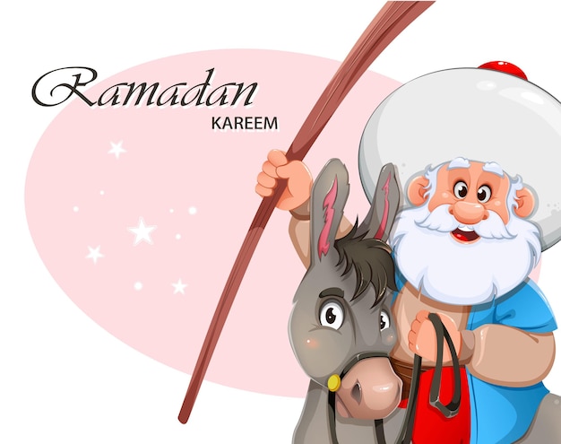 Ramadan Kareem wenskaart Happy Ramadan Eid alAdha Mubarak Grappige cartoon Nasreddin Hodja