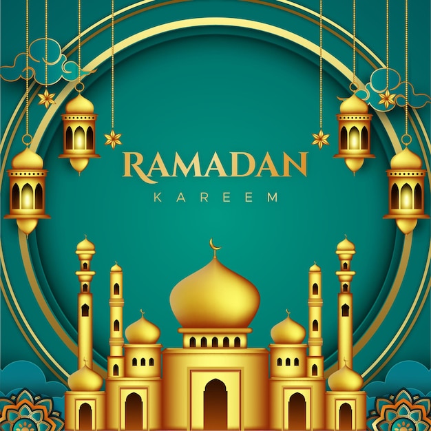 Ramadan kareem-wenskaart in papieren stijl