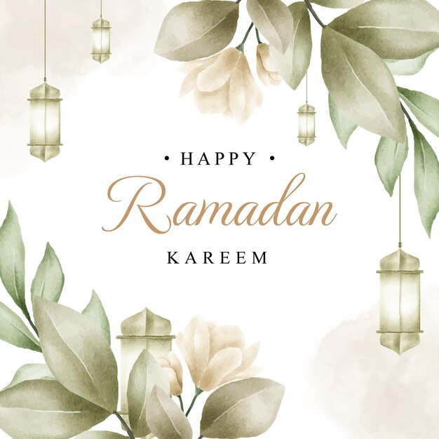 Ramadan kareem wenskaart met elegante aquarel bloemen