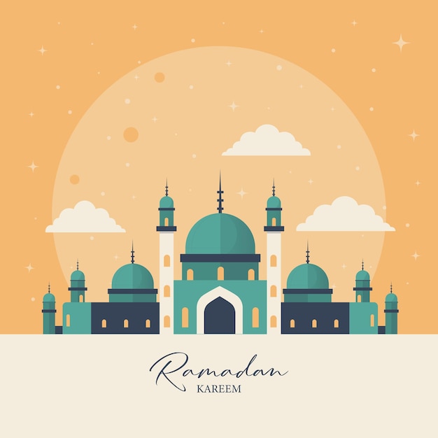 Vector ramadan kareem wenskaart met moskee in vectorstijl