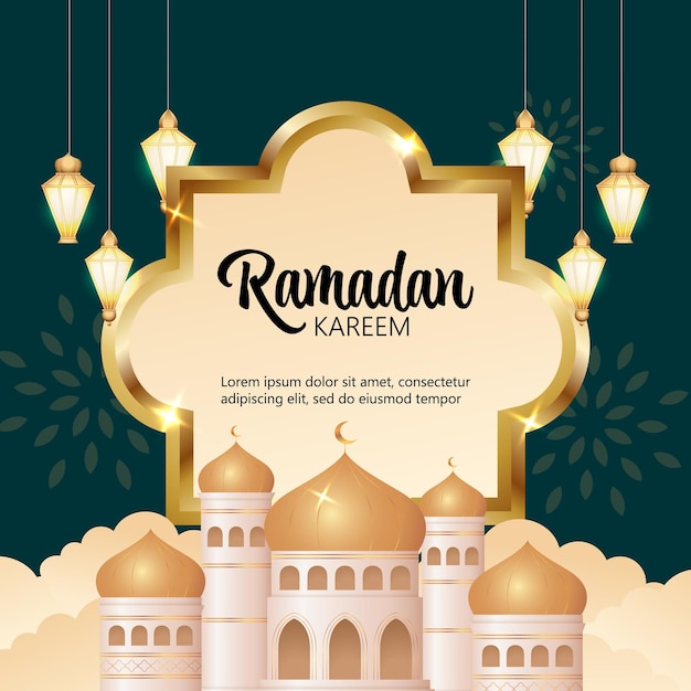 Ramadan Kareem-wenskaart met tekstlabelsjabloon versierd met lantaarn