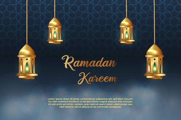 Ramadan kareem-wenskaartsjabloon met islamitisch ornament en lantaarn islamitisch banner onscherp bokeh achtergrondontwerp