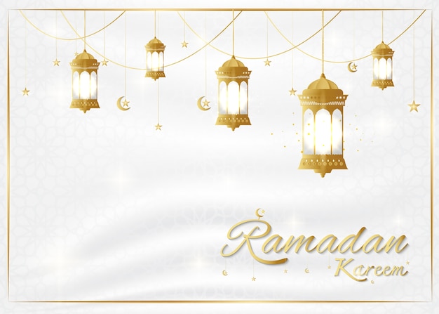 Ramadan kareem on white silk background