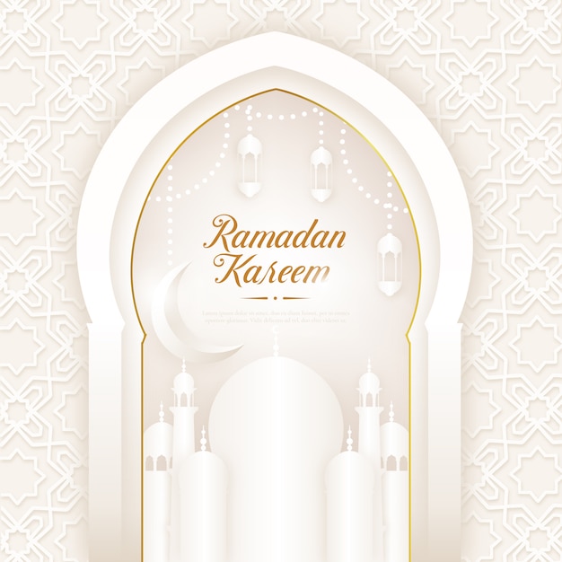 Vector ramadan kareem white with mosque and lantern