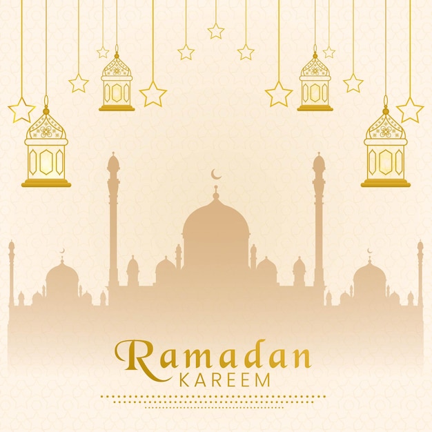 Ramadan Kareem Wishing Design met ster en lampen Lijnontwerp en achtergrondpatroon vectorbestand