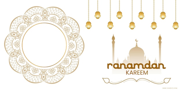 Vettore ramadan kareem wishing design con colore di sfondo bianco luna o stella con design mandala nel file vettoriale dello spazio prodotto
