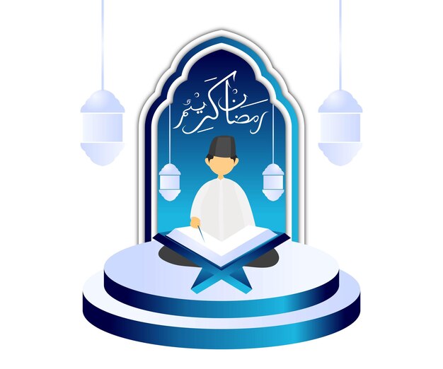 Vector ramadan kareem with arabic calligraphy and podium