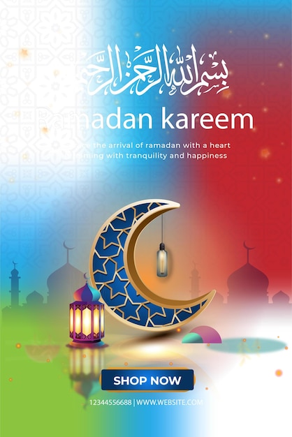 Ramadan Kareem with beautiful crescent and lantern Instagram post story illustration design templa