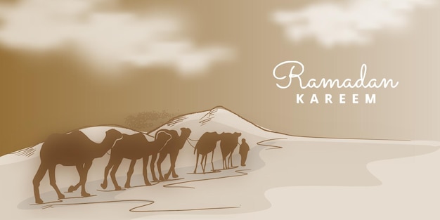 Ramadan kareem with camel on the desert