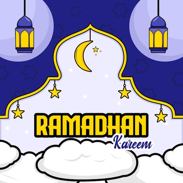 Ramadan kareem con cartone animato islamico ornamento di illustrazione