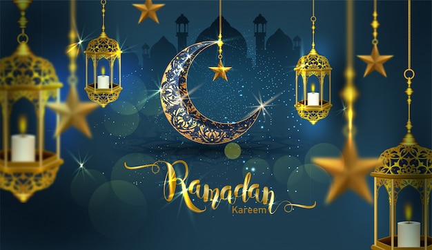 Vector ramadan kareem with crescent moon gold luxurious illustration