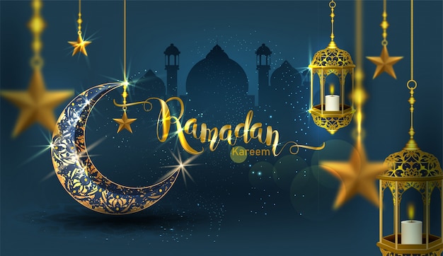 Vector ramadan kareem with crescent moon gold luxurious illustration