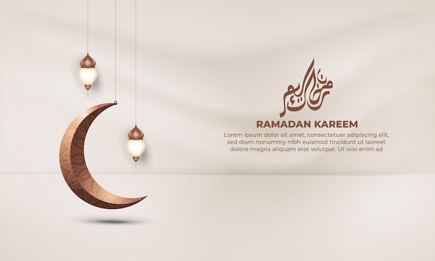 Vector ramadan kareem with a crescent moon and a light on a brown background