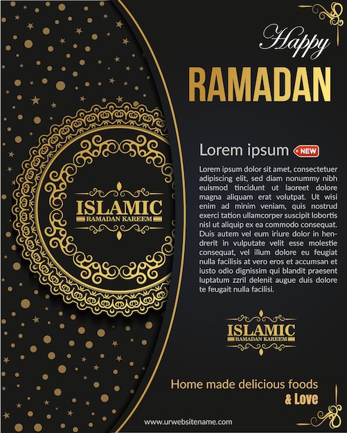 Ramadan kareem con modello di banner post sui social media a tema scuro vettore premium