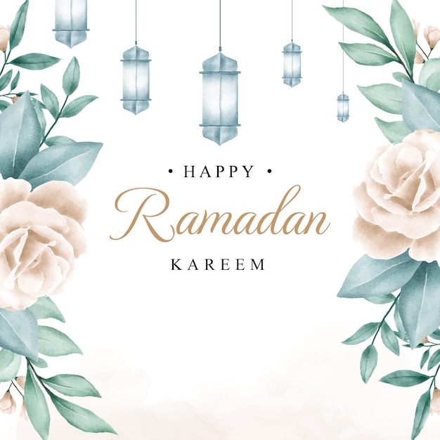 Ramadan kareem with elegant watercolor floral