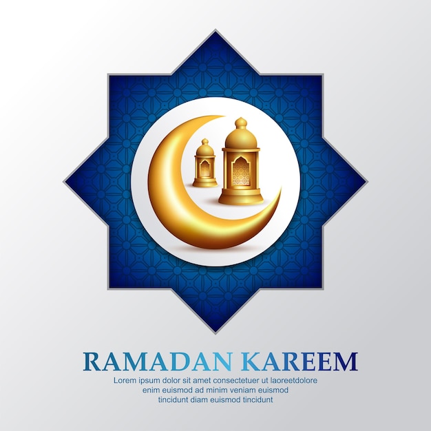 Ramadan kareem with golden crescent moon and beautiful glowing lantern vector