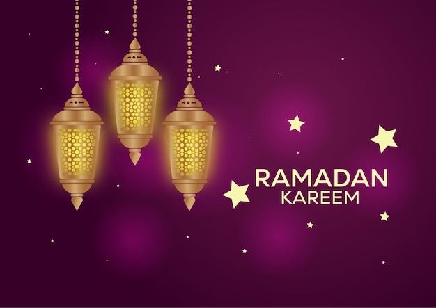 Ramadan kareem with golden lamp and star