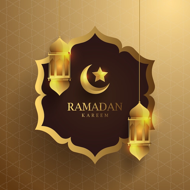 Vector ramadan kareem with golden lantern