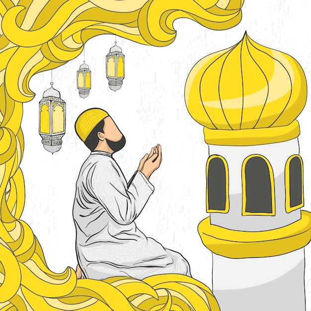 Ramadan kareem with hand drawn islamic illustration ornament