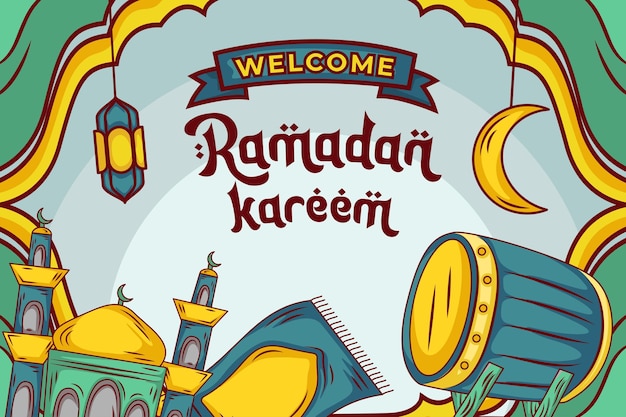 Ramadan kareem with hand drawn islamic illustration ornament