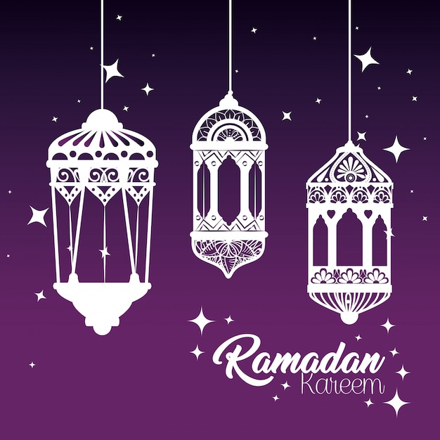 Ramadan kareem with lanterns hanging