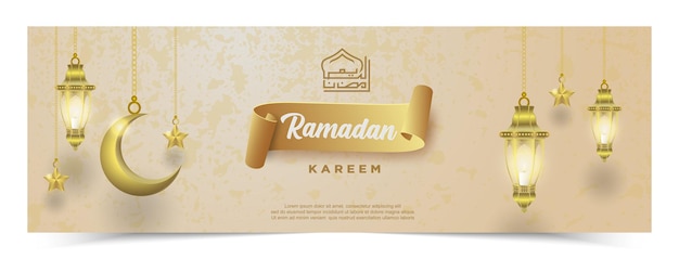 Ramadan kareem with luxury lanterns and crescent moon