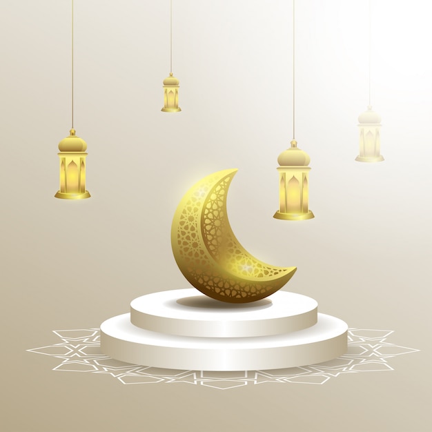 Ramadan kareem con sfondo di luna e lanterna