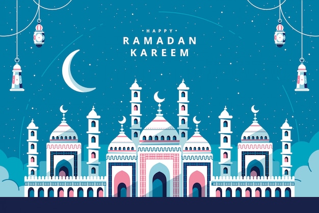 Ramadan kareem with mosque greeting card