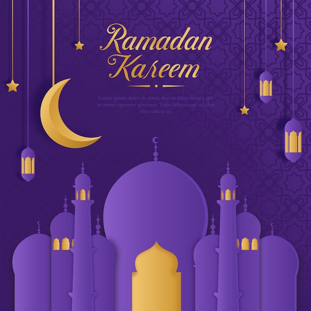 Ramadan kareem con moschea e lanterna