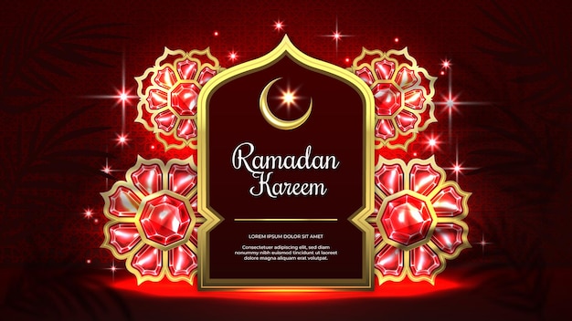 Рамадан Карим со сверкающими красными хрустальными украшениями