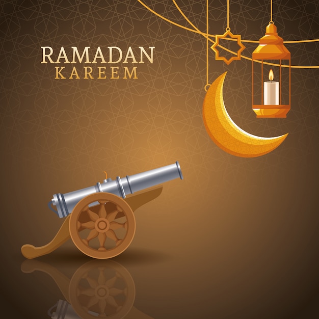 Ramadan kareem with waning moon and islamic art