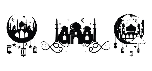 Ramadan karrem eid alfitr moschea decorazione silhouette design