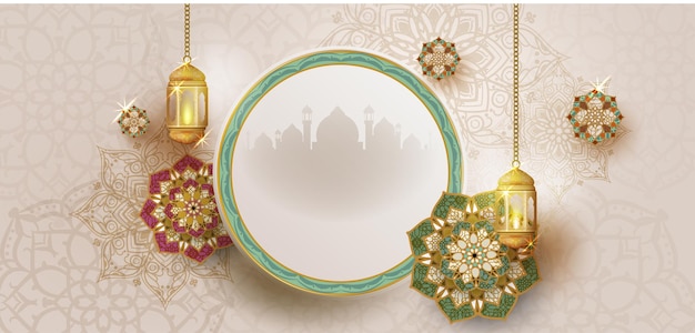 Ramadan klassiek patroon en lantaarn Islamitische luxe viering vakantie achtergrond