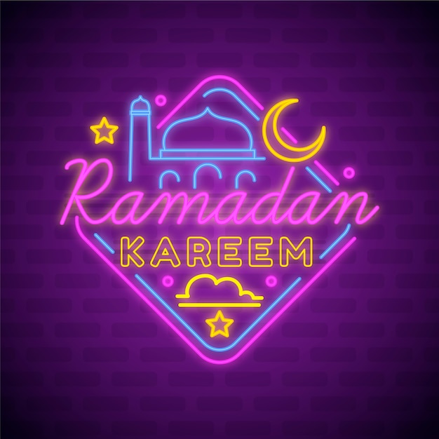 Ramadan lettering insegna al neon