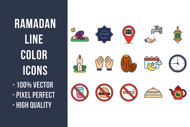 Vector ramadan line color icons