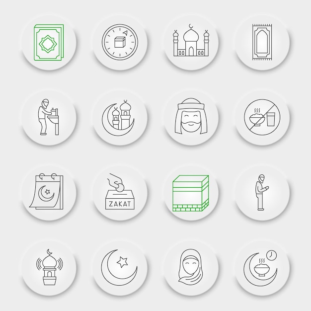 Ramadan line icon set