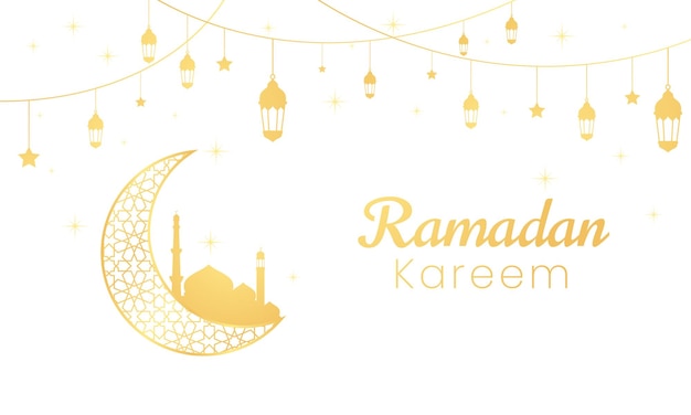 Ramadan luxe achtergrond Islamitische achtergrond met een combinatie van glanzende gouden lantaarns halve maan en moskee geschikt voor posters, banners, wenskaarten en meer