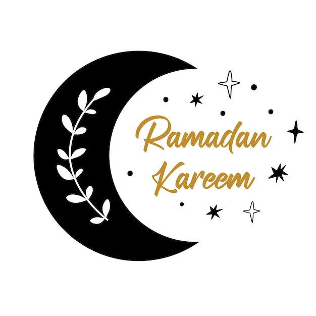 Ramadan maan en sterren grafisch element geïsoleerde maan vorm tak sterren hemelse halve maan voor ramadan zwarte maan vectorillustratie hemelse maan logo grafisch ontwerp tekst ramadan kareem