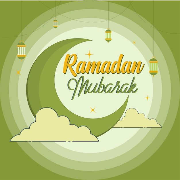 Vector ramadan maan in donkere groene hemel achtergrond ramadan mubarak ramadan kareem typografie sjabloon