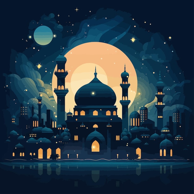 Ramadan moskee bouw illustratie
