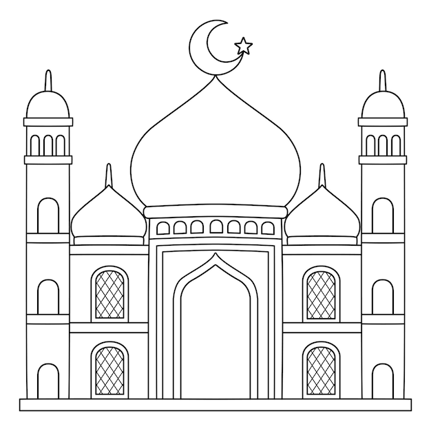 Мечеть рамадан изолированная страница раскраски для детей