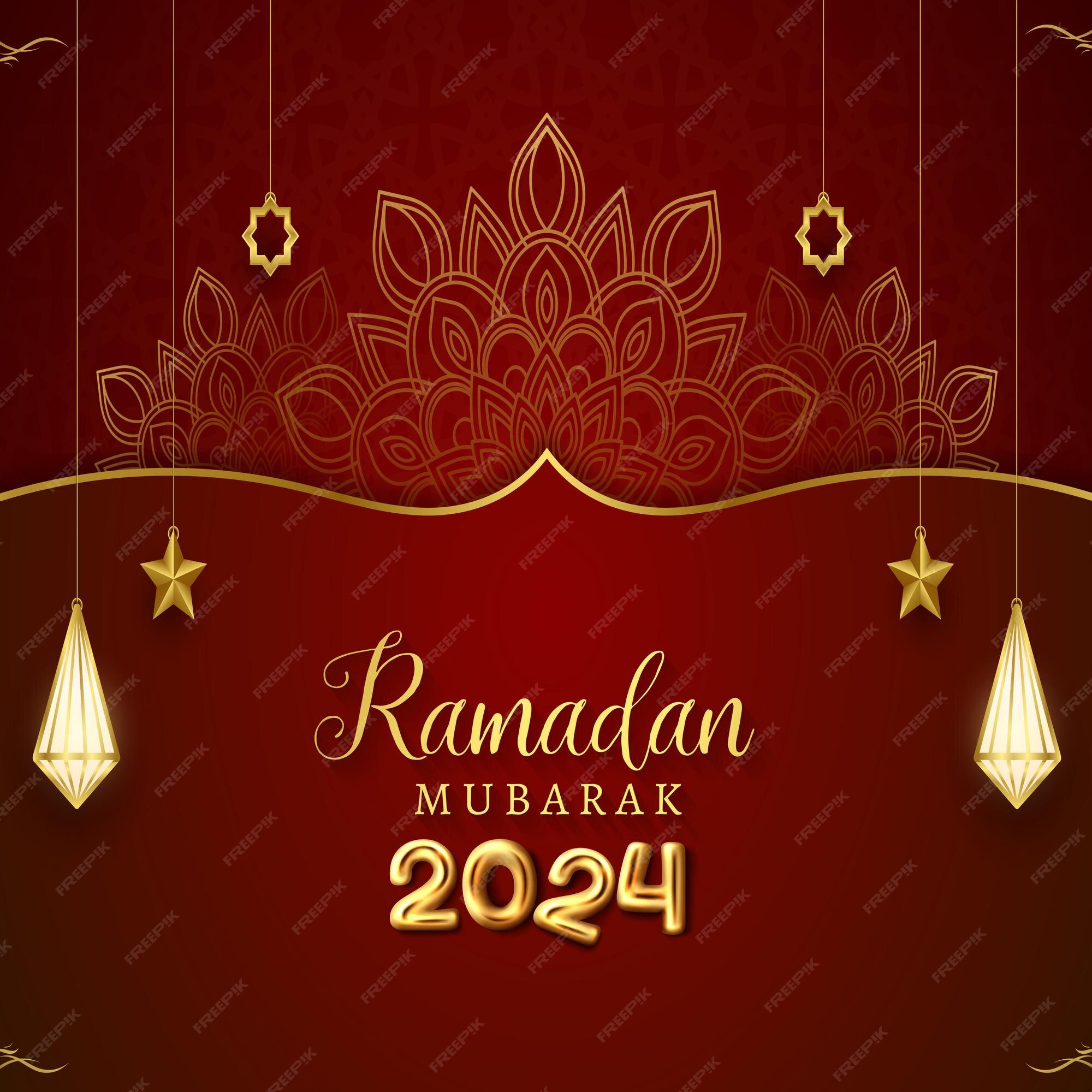 Premium Vector Ramadan mubarak 2024 banner with red background design 1