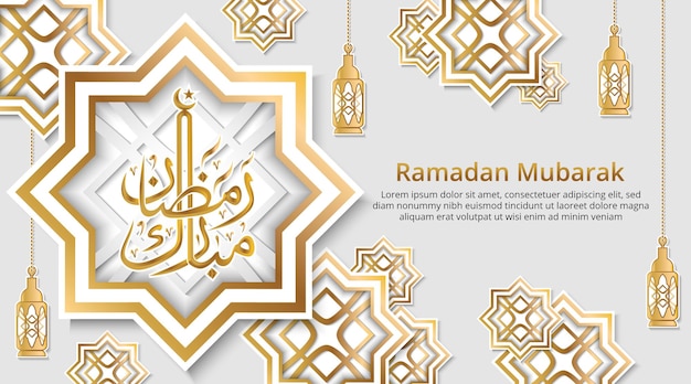 Ramadan mubarak-achtergrondontwerp met snijpapierstijl van islamitische ster en lantaarn