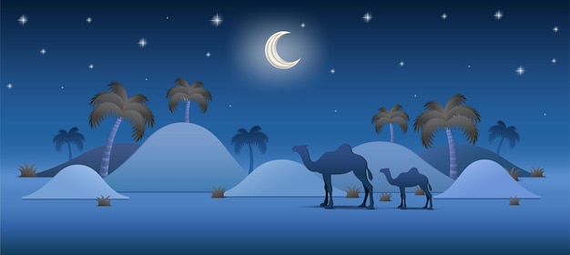 Ramadan Mubarak Background Realistic Desert Palm Tree Concept