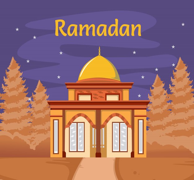 Ramadan mubarak background. scene with mosque