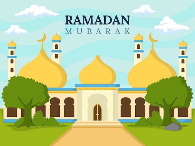 Vector ramadan mubarak background with mosque