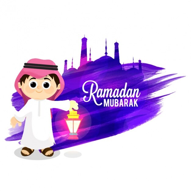 Sfondo ramadan mubarak con bambino sorridente