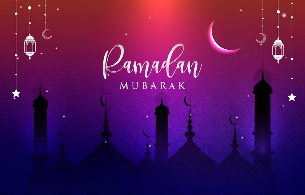 ramadan mubarak banner with islamic ornament and abstract gradient red and blue background design 17